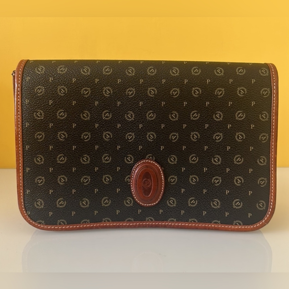 Pollini Logo Vintage Black Brown Leather crossbody/shoulder bag - Picture 4 of 14